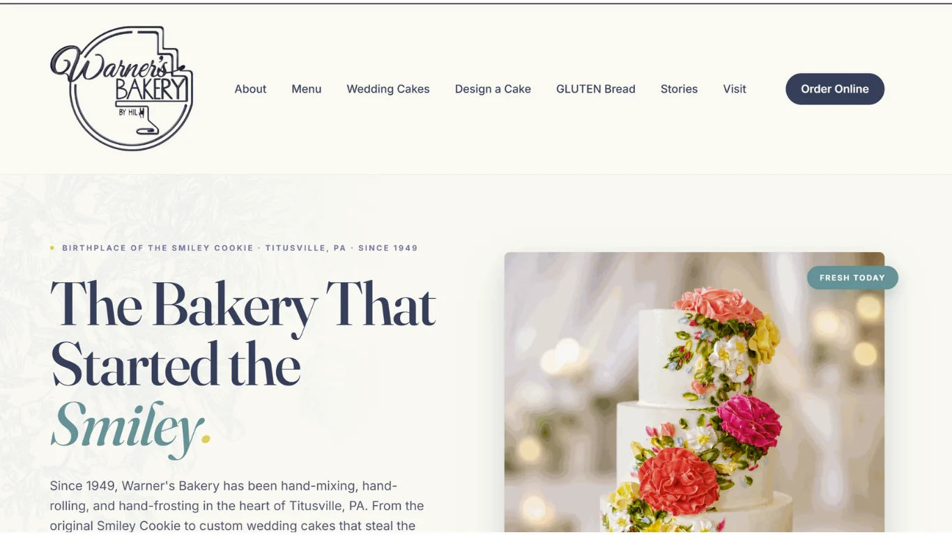 Warner's Bakery By Hil website